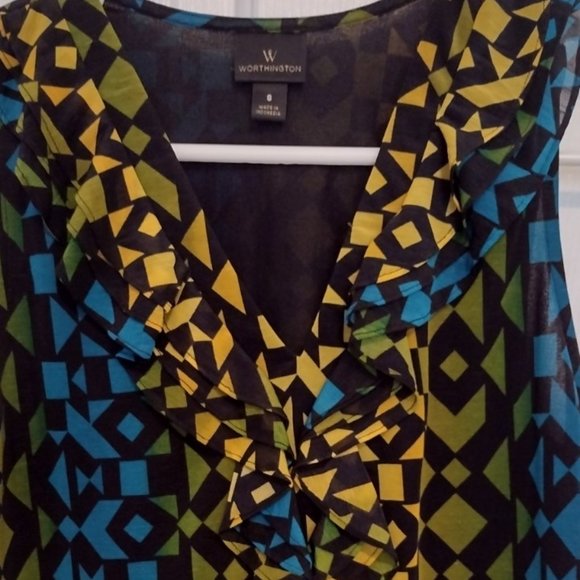 Worthington Geometric Ladies Sleeveless Top - Picture 3 of 9
